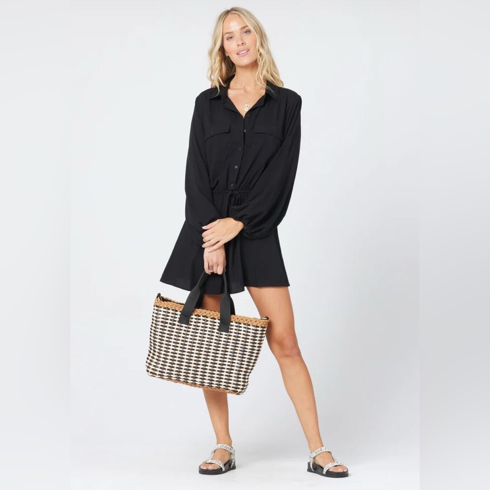 L Space Amelia Long‎ Sleeve 100% Rayon Dress Black Womens Size Small